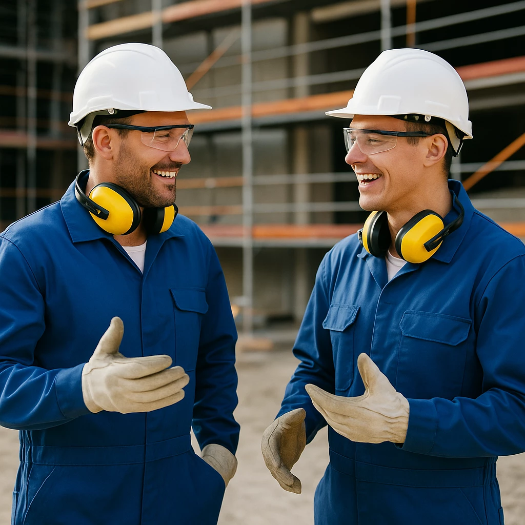 Trabajadores conversando en una obra