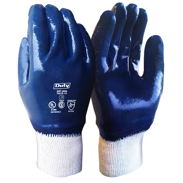 GUANTE NITRILO AZUL PUÑO TEJIDO