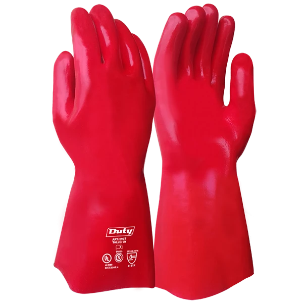 GUANTE PVC Rojo 35cm Con Soporte Textil