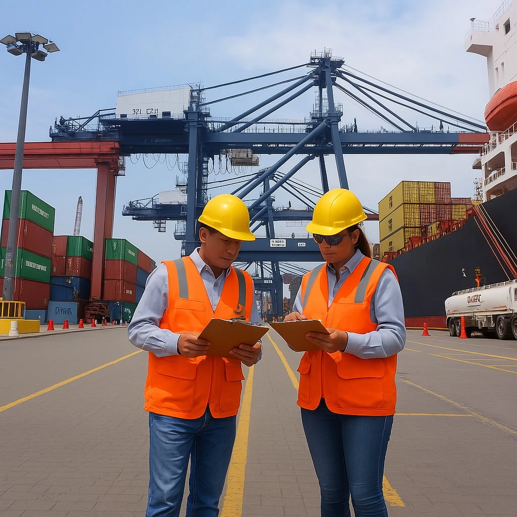 trabajadores en zona portuaria